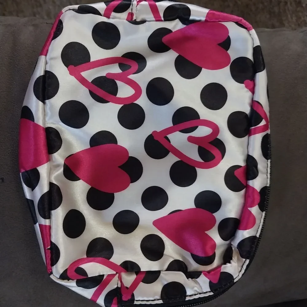 SATIN Polka Dot and Heart Patterned JEWELRY/MAKE-UP zipper BAG